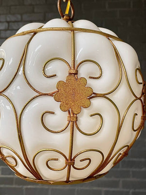 Vintage Pendant Glass & Brass Chandelier by Halcolite, c.1960’s
