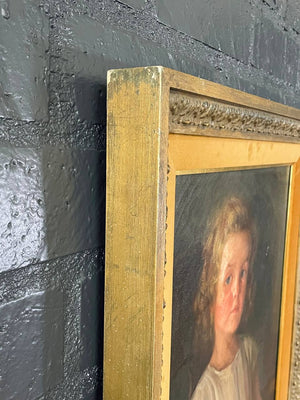 Antique California Portrait Oil Painting of Girl Sitting by Wanda Neumann, c.1920’s