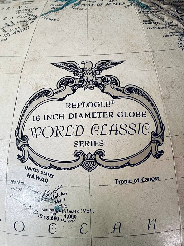 Neoclassical Style Replogle “World Classic” 16-Inch Globe on Brass Stand, c.1970’s