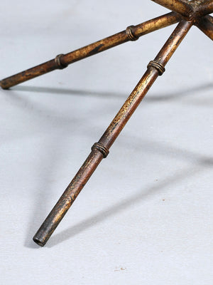 Vintage French Hollywood Regency Faux Bamboo Gilt Iron & Glass Side Table, c.1960’s