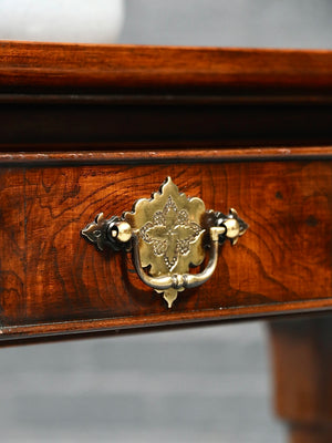 Vintage English Queen Anne Revival Burl Walnut Console Table, c.1950’s
