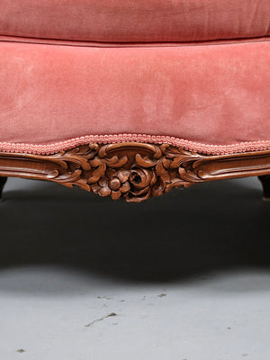 Antique Victorian Rococo Revival Carved Walnut & Velvet Wingback Chair, c.1950’s