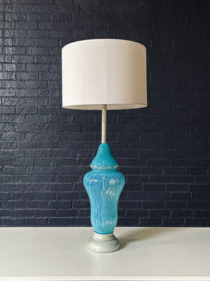 Mid-Century Hollywood Regency Italian Blue Swirl Murano Table Lamp, c.1960’s