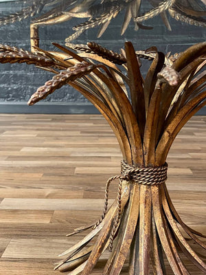 Italian Mid-Century Hollywood Regency Sheaf of Wheat Side Table w/ Glass Top, c.1950’s