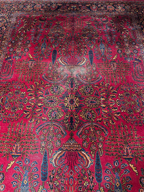 Vintage Persian Kashan Hand-Knotted Wool Rug in Deep Crimson & Navy, c.1940’s