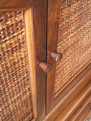 Mid-Century Modern “Rhythm” Walnut & Cane Highboy Dresser by Lane, c.1960’s
