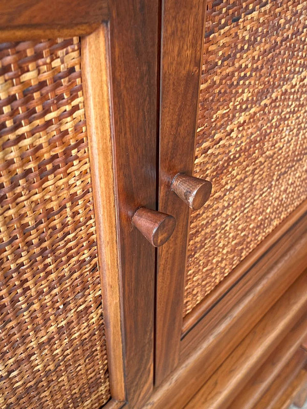 Mid-Century Modern “Rhythm” Walnut & Cane Highboy Dresser by Lane, c.1960’s