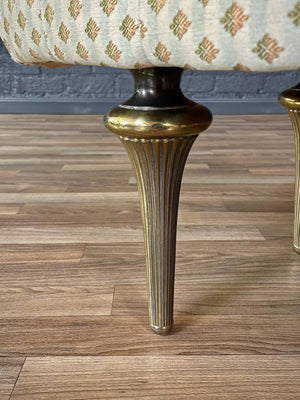 Mid-Century Hollywood Regency Tufted Bench w/ Brass Fluted Legs, c.1960s
