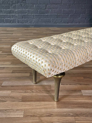 Mid-Century Hollywood Regency Tufted Bench w/ Brass Fluted Legs, c.1960s