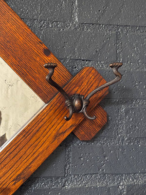 Antique Arts & Craft Mission Oak Coat Hanger Wall Mirror, c.1920’s