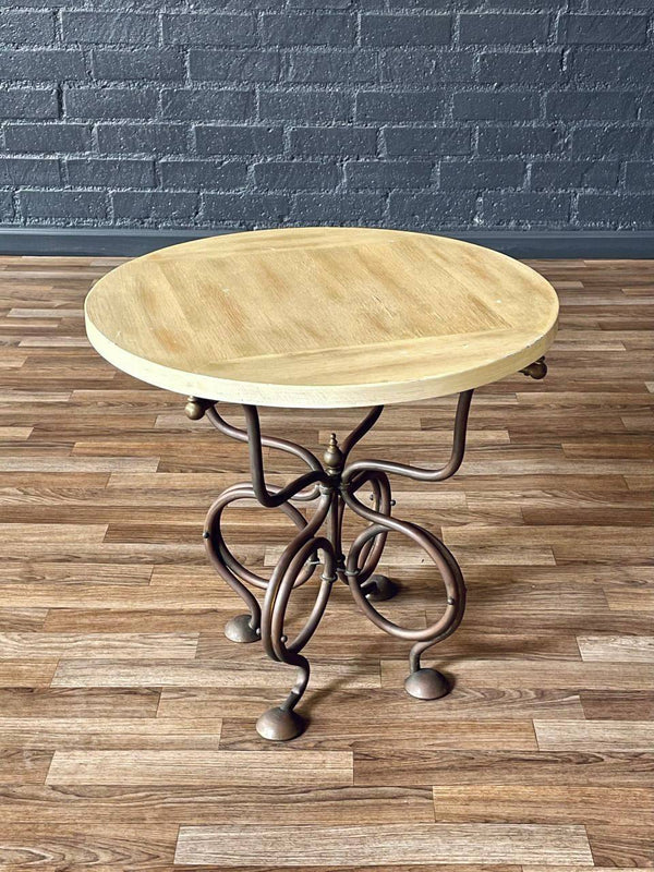 Vintage French Art Nouveau Brass Side Table w/ Scrollwork Base, c.1950’s