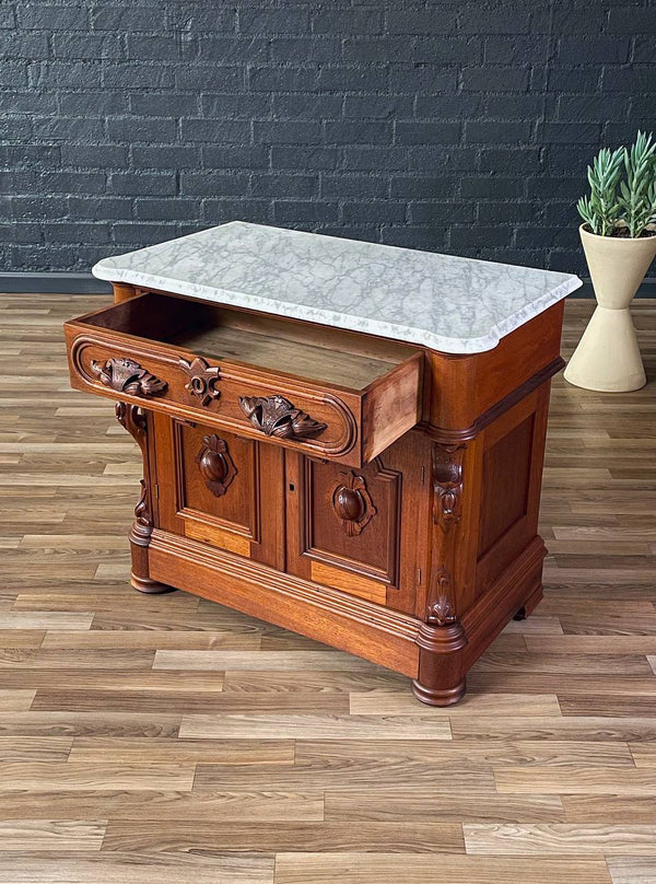 Antique American Walnut & Marble Top Cabinet, c.1900’s