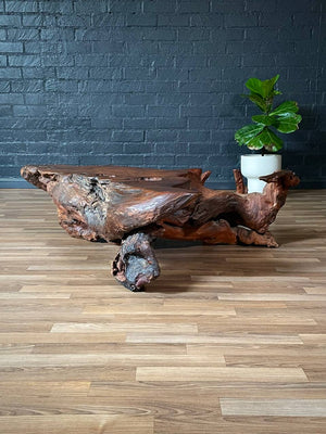 Mid-Century Hand-Carved Live Edge Redwood Burl Root Coffee Table, c.1960’s