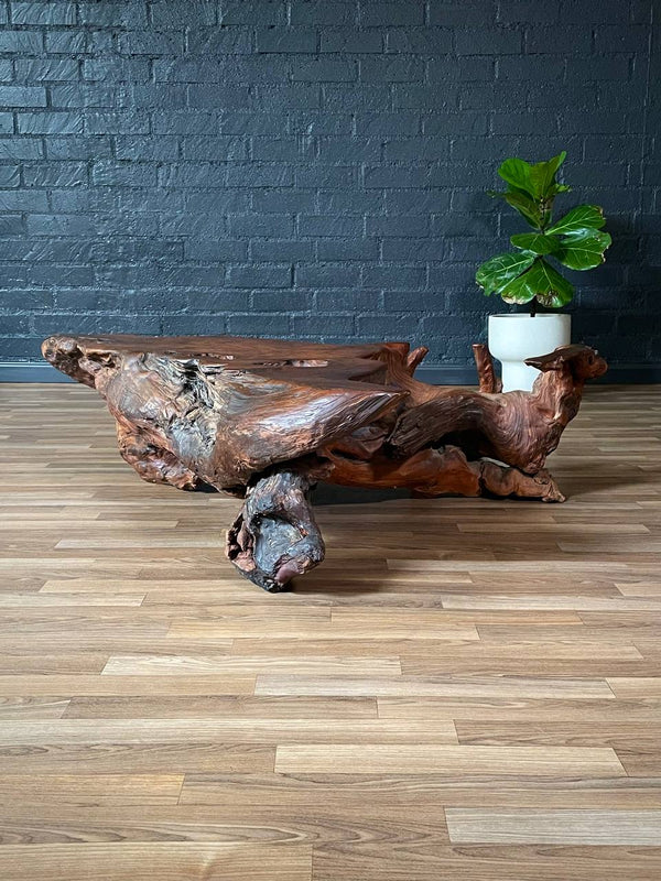 Mid-Century Hand-Carved Live Edge Redwood Burl Root Coffee Table, c.1960’s
