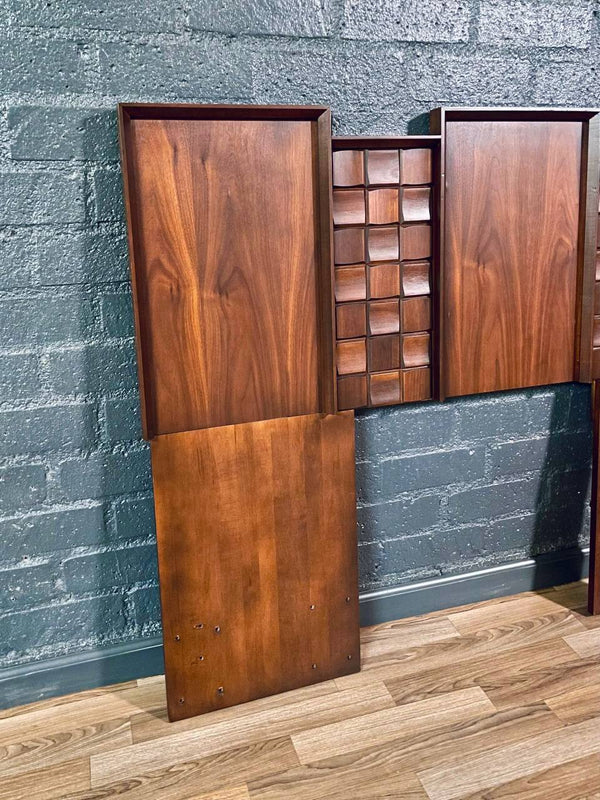 King Size Mid-Century Modern Brutalist Walnut Headboard, c.1970’s