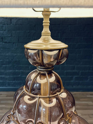 Vintage Purple Bubble Glass & Brass Table Lamp, c.1960’s