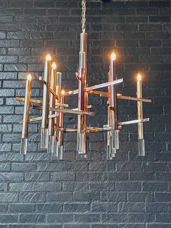talian Mid-Century Modern Chrome & Lucite Chandelier by Gaetano Sciolari, c.1960’s