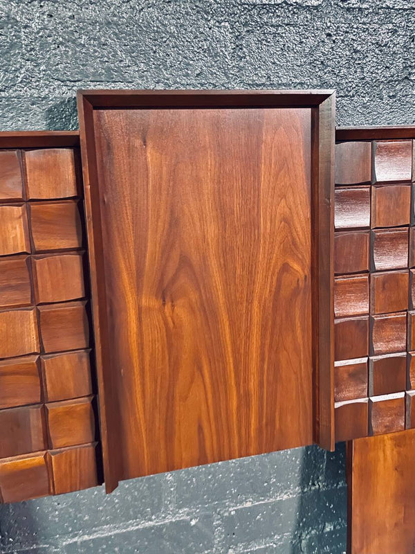 King Size Mid-Century Modern Brutalist Walnut Headboard, c.1970’s