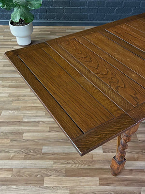 English Style Antique Farmhouse Oak Expanding Draw-Leaf Dining Table, 1940’s