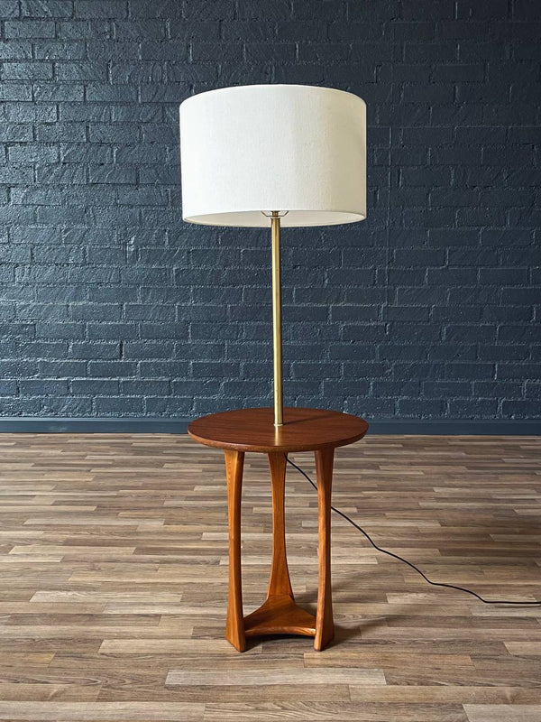Mid-Century Sculpted Walnut Floor Lamp w/ Side Table, c.1960’s