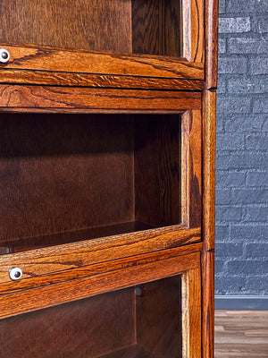 Vintage Arts & Craft Barristers Oak Bookcase w/ Glass Sliding Doors