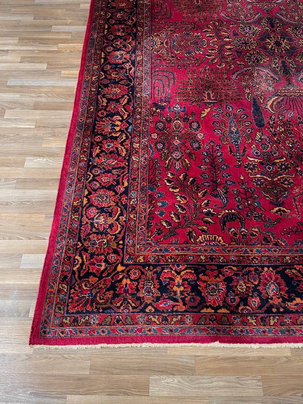 Vintage Persian Kashan Hand-Knotted Wool Rug in Deep Crimson & Navy, c.1940’s