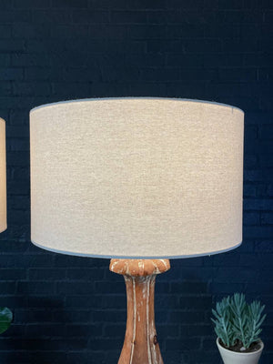 Pair of Italian Provincial Painted & Carved Wood Column Table Lamps, c.1940’s