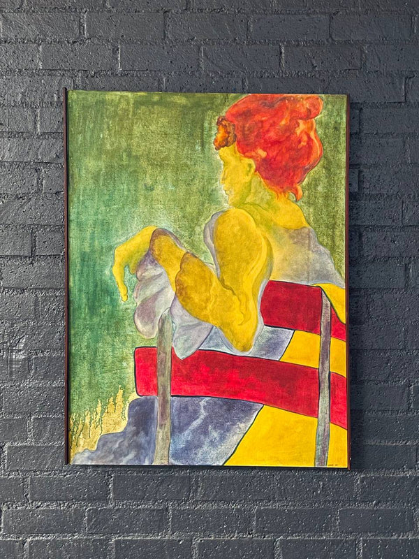 Seated Woman in Red Chair – Modernist Expressionist Painting by Jūratė, c.1975