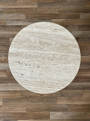 Mid-Century Modern Walnut Tripod Side Table w/ Travertine Marble Stone,c.1960’s