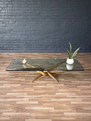Mid-Century Brutalist Sculptural Torch Cut Steel Coffee Table w/ Glass Top, c.1970’s