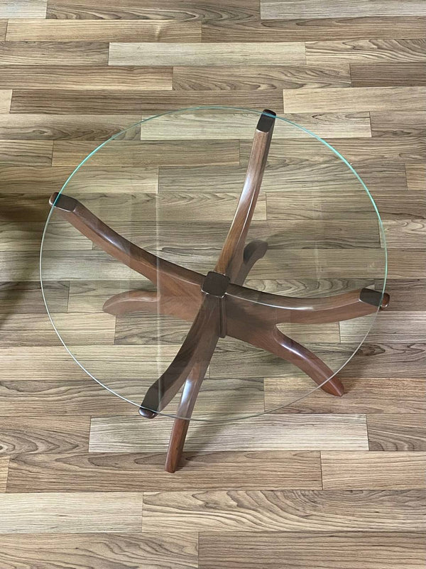 Pair of Mid-Century Modern Sculpted Walnut & Glass Side Tables, c.1960’s