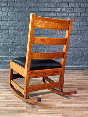 Arts & Craft Mission Tiger Oak & Leather Rocking Chair by Stickley, c.1910’s