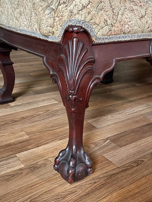 Antique Chippendale Revival Carved Mahogany Loveseat w/ Ball & Claw Feet, c.1930s