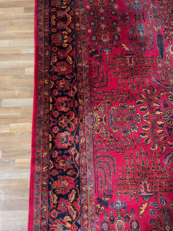 Vintage Persian Kashan Hand-Knotted Wool Rug in Deep Crimson & Navy, c.1940’s