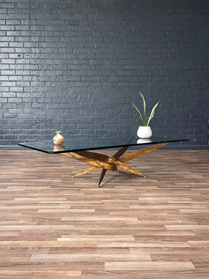 Mid-Century Brutalist Sculptural Torch Cut Steel Coffee Table w/ Glass Top, c.1970’s