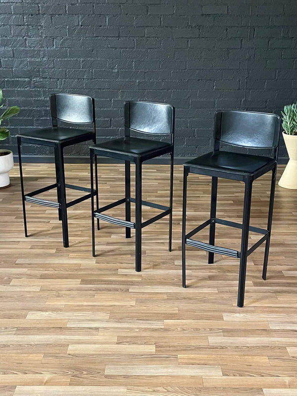 Set of 3 Post Italian Modern Leather Bar Stools by Matteo Grassi, c.1970’s