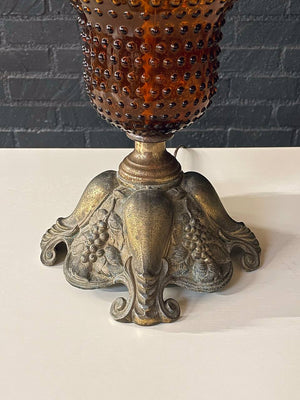Pair of Hollywood Regency Lamps w/ Hobnail Amber Glass, c.1960’s