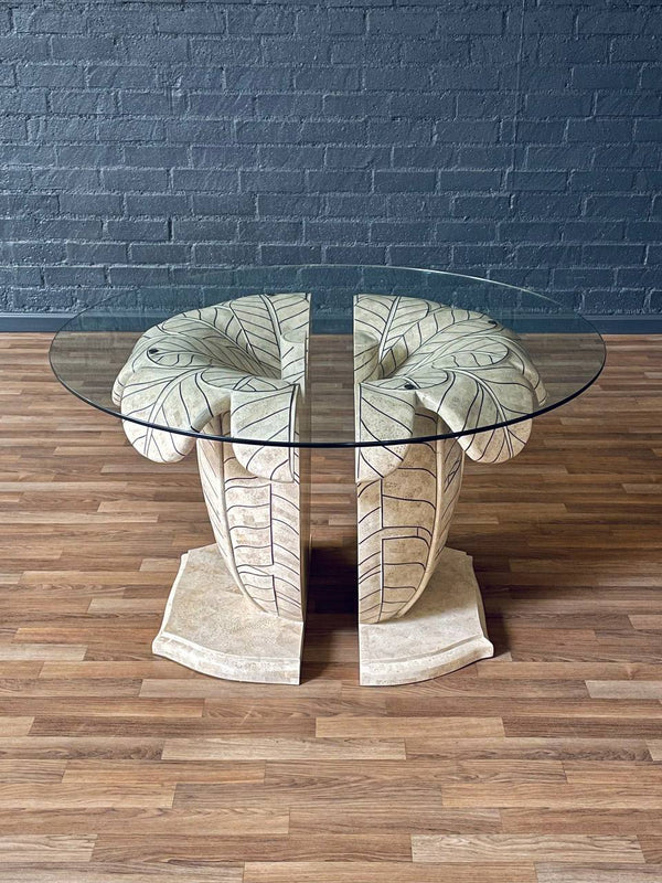 Post Modern Tessellated Stone Leaf Motif Split-Base Dining Table, c.1980’s