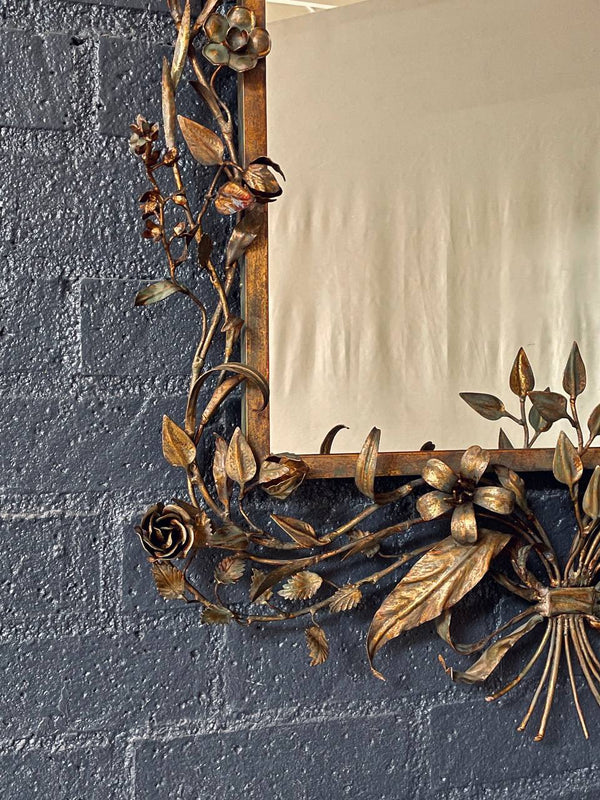 Italian Florentine Gilt Mirror w/ Floral & Ribbon Motifs, c.1940’s