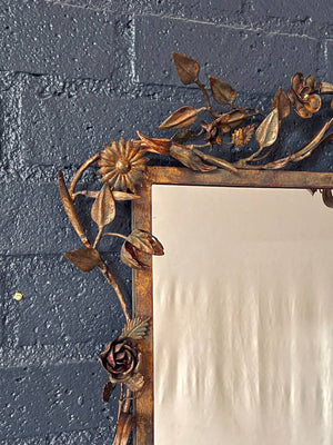 Italian Florentine Gilt Mirror w/ Floral & Ribbon Motifs, c.1940’s
