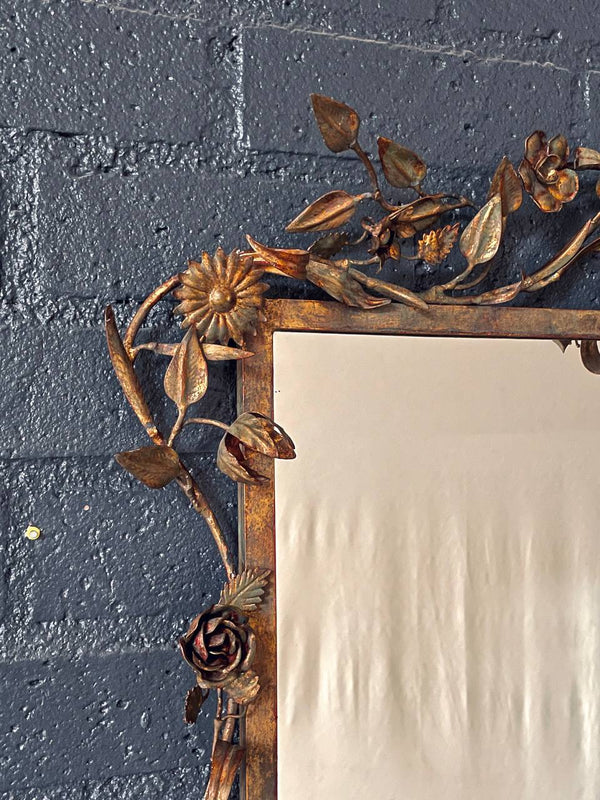 Italian Florentine Gilt Mirror w/ Floral & Ribbon Motifs, c.1940’s