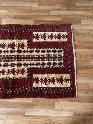 Vintage Central Asian Tribal Hand-Knotted Wool Rug – Yomut Turkmen Design c.1960’s