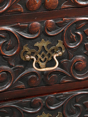 English Renaissance Revival Carved Oak Green Man Secretary Desk, c.1900's