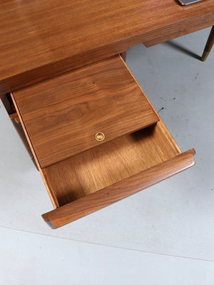 Mid Century Modern Walnut Desk with Brass Accents, c.1960's