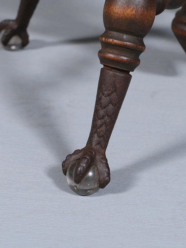 American Victorian Adjustable Piano Stool w/ Ball & Claw Glass Feet, c.1930’s