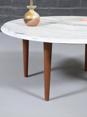 Italian Carrara Marble & Walnut Coffee Table, c.1960’s