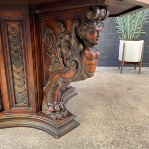Antique Italian Renaissance Style Carved Walnut Dining Table
