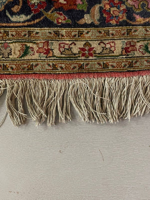 Vintage Persian-Style Floral Medallion Area Rug with Navy Border