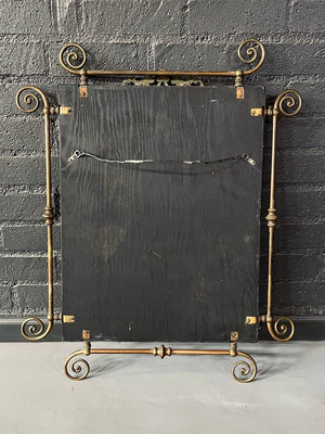 Antique Victorian Revival Brass Wall Mirror with Floral Rosettes & Scrollwork, c.1950's