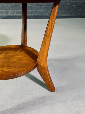 American Mid-Century Modern Wood & Marble Round Side Table, c.1960's